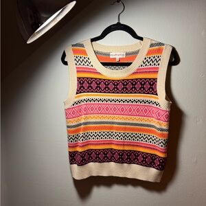 Cream and Pink Patterned Knit Top